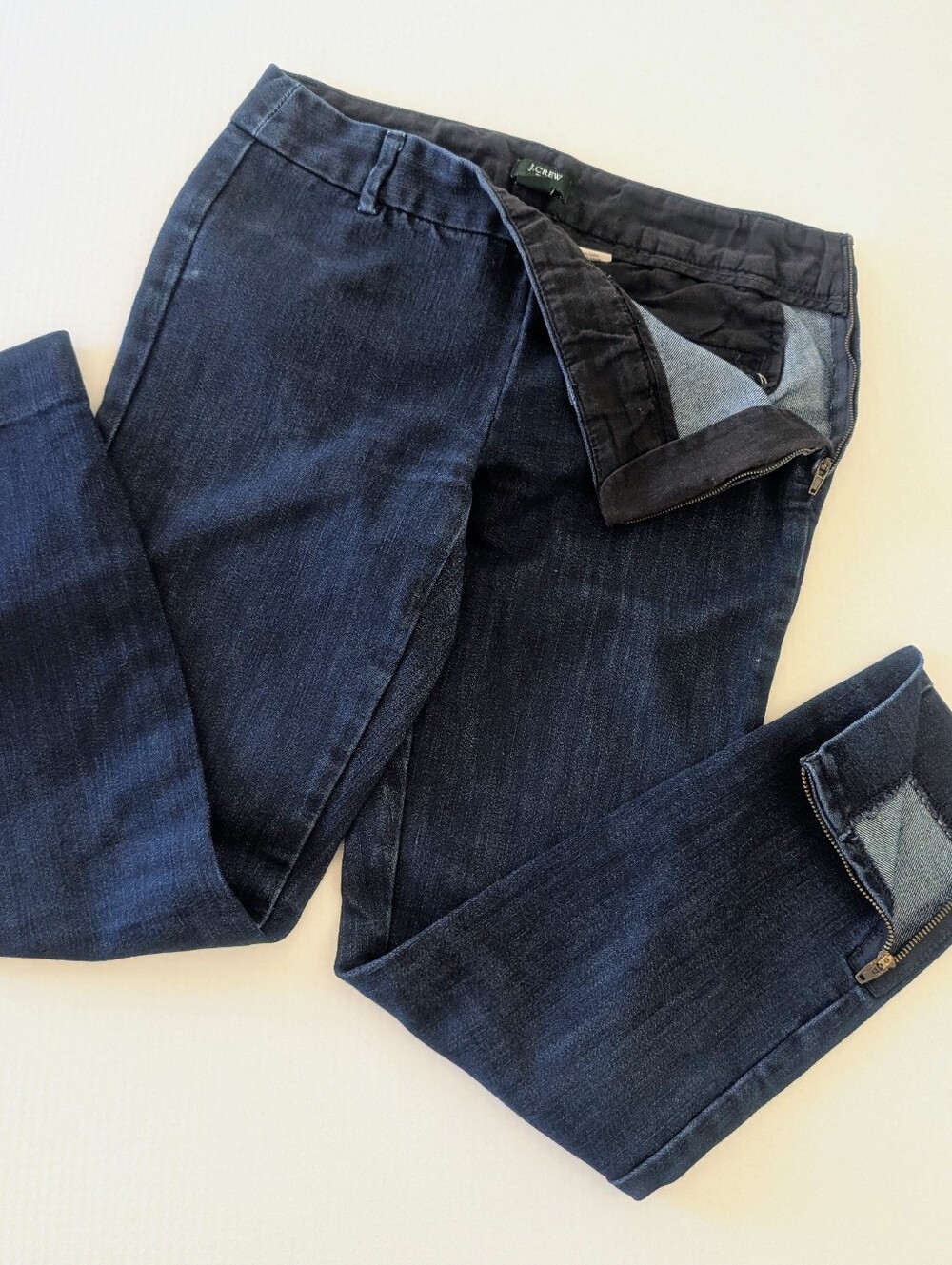J.Crew Stretch City Fit Skinny Cropped Ankle Zipper Dark Wash Jeans Blue Sz 0